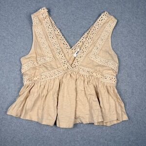 Aerie Beige Crochet Trim Blouse